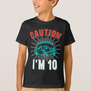 Camiseta Cuidado 10 esqui 10º aniversário snowboard 10 anos