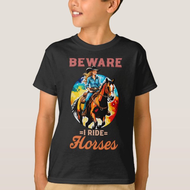 Camiseta Cuidado, Ando Cavalos, Eu Equestriio Ventilador de (Frente)