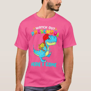Camiseta Cuidado Com A Pré-Escola Aqui Eu Volto Ao Dinossau