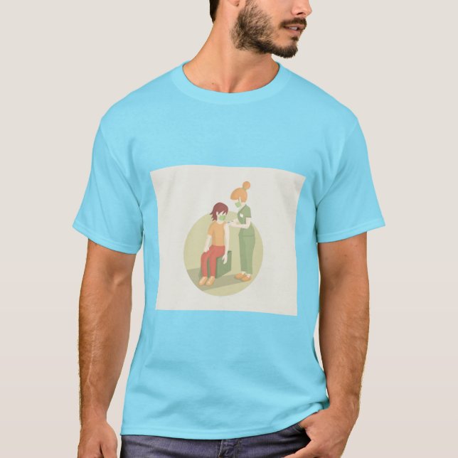 Camiseta Cuidado com a Vacinação. (Frente)
