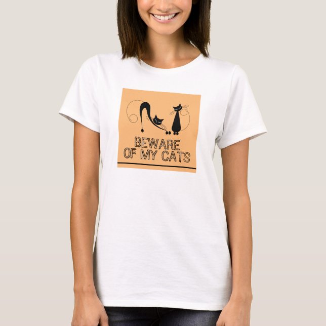 Camiseta Cuidado com meus gatos, Gato Negro Elegante (Frente)