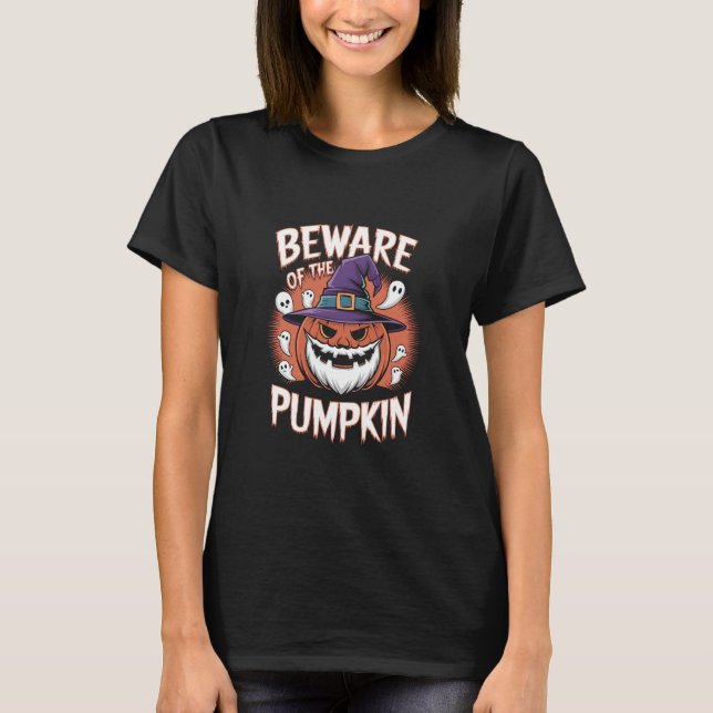 Camiseta Cuidado com o abóbora do Dia das Bruxas (Frente)