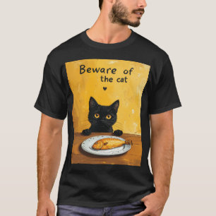 Camiseta Cuidado com o ladrão de peixe, gatinho preto!