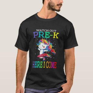 Camiseta Cuidado Com O Pré-K Aqui Eu Volto Para O Unicórnio