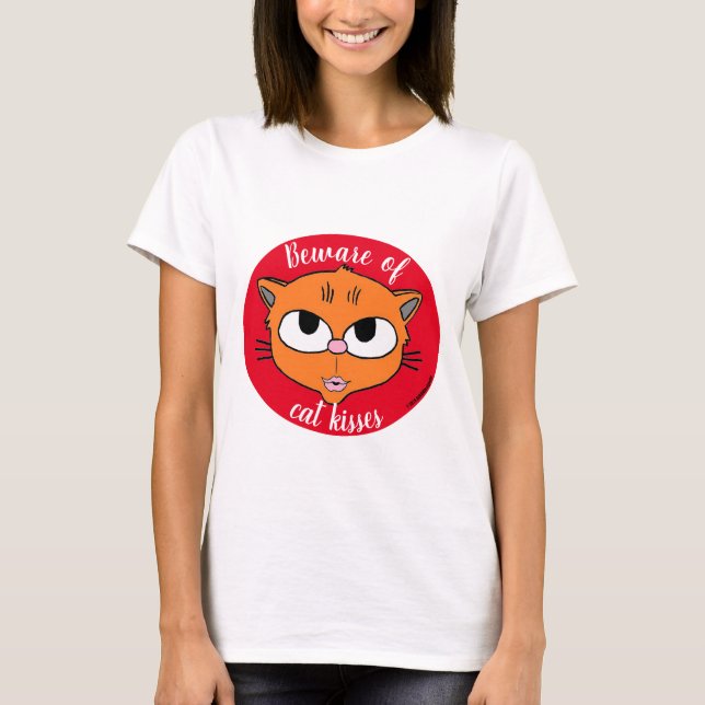 Camiseta Cuidado com os beijos de gato Lábios franzidos Gat (Frente)