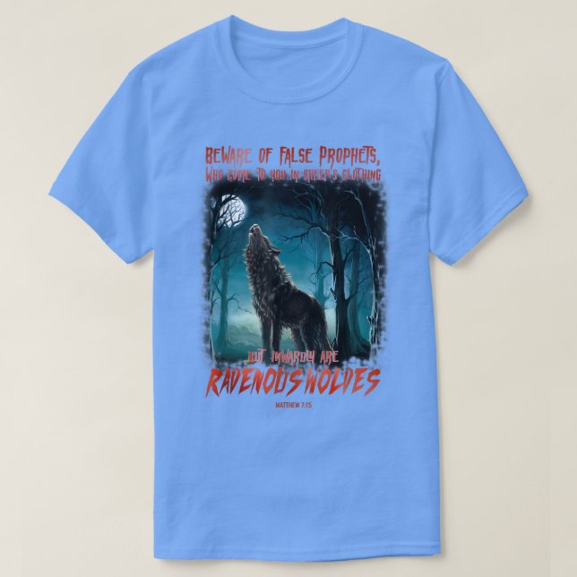 Camiseta Cuidado com os falso profetas no vestuário de ovel (Frente do Design)