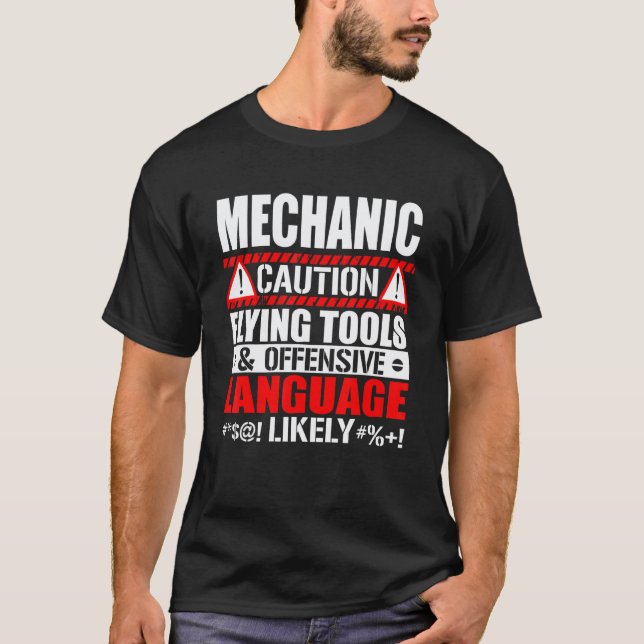 Camiseta Cuidado Ferramentas Voadoras Linguagem Ofensiva Me (Frente)