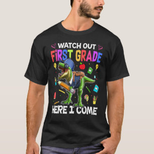 Camiseta Cuidado No Primeiro Grau Aqui Eu Venho Dinossauros