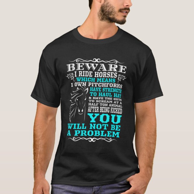 Camiseta Cuidado Para Cavalgar Cavalo Cavalo (Frente)
