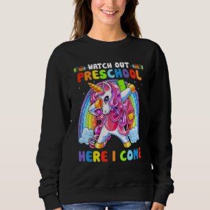 Camiseta Cuidado Pré-Escola Aqui Vou Eu Dabbing Unicórnio A