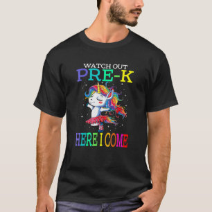 Camiseta Cuidado, Pré K Aqui, Eu Volto Para O Unicórnio.