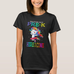 Camiseta Cuidado, Pré K Aqui, Eu Volto Para O Unicórnio.
