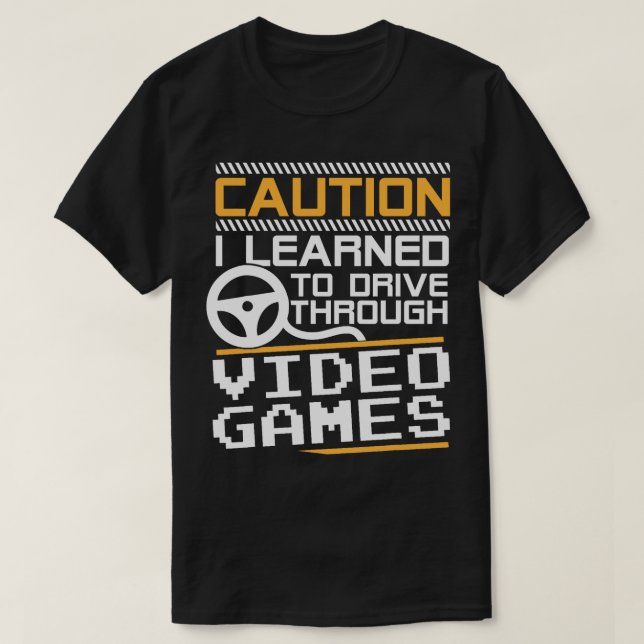 Camiseta Cuidado que aprendi a dirigir através de Videos ga (Frente do Design)
