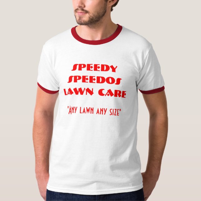 Camiseta CUIDADO RÁPIDO do GRAMADO dos SPEEDOS, "algum (Frente)