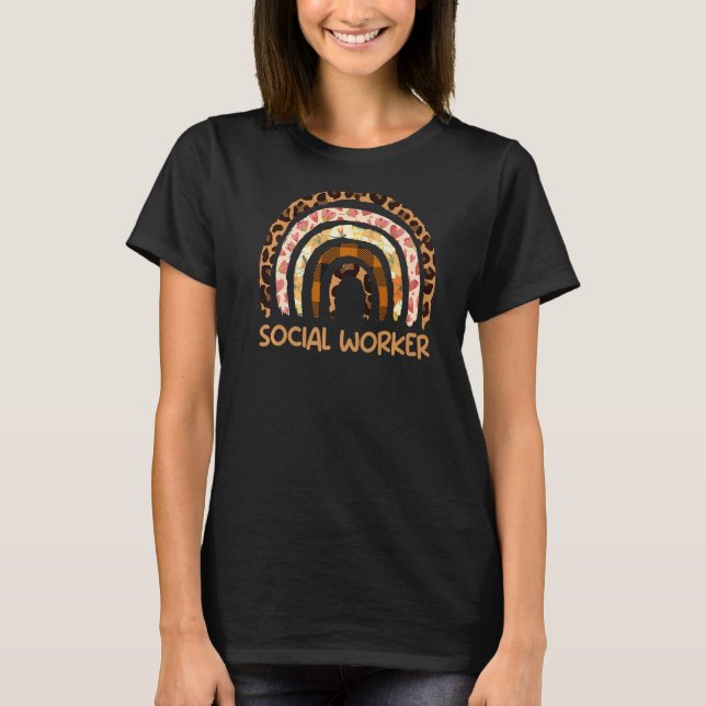 Camiseta Cuidador leopardo olha arco-íris Eu sou assistente (Frente)