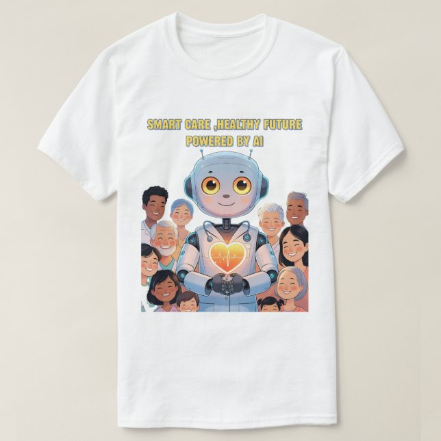 Camiseta Cuidados Inteligentes, Vida Feliz (Frente do Design)