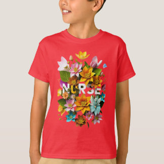 Camiseta Cuidados Sangrentos - Homenagem Floral às Enfermei