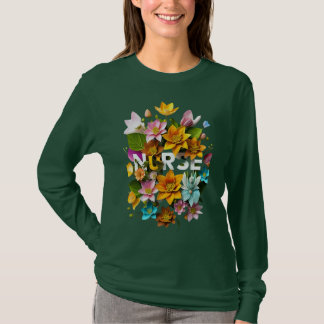 Camiseta Cuidados Sangrentos - Homenagem Floral às Enfermei