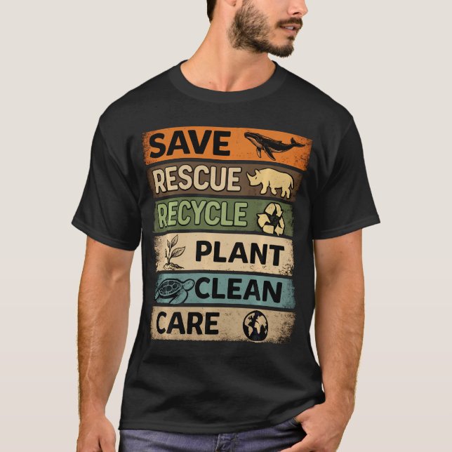 Camiseta Cuide Resgate Recicle Cuidado com as Plantas Dia d (Frente)