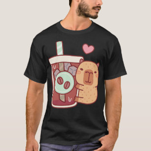 Camiseta Cuja Pequena Capybara Abraça Café Forçado