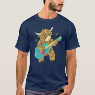 Camiseta Cuja Vaca Do Highland Escocês Joga Violão