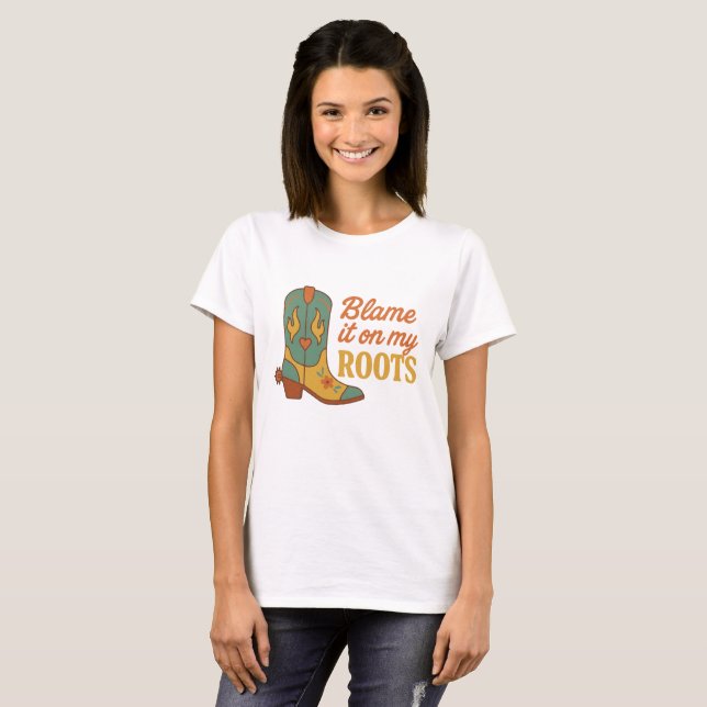 Camiseta Culpe minhas Raízes Country Western Retrô (Frente Completa)
