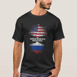 Camiseta Cultivado Americano Com Raízes Russas Bandeira EUA