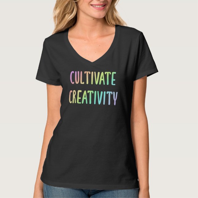 Camiseta "Cultivar a criatividade" Palavras Arco-Íris Paste (Frente)