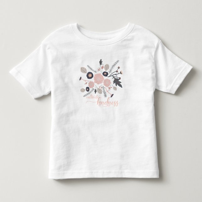 Camiseta Cultive a Bondade Flores Rosas Cinzas Espalhadas (Frente)