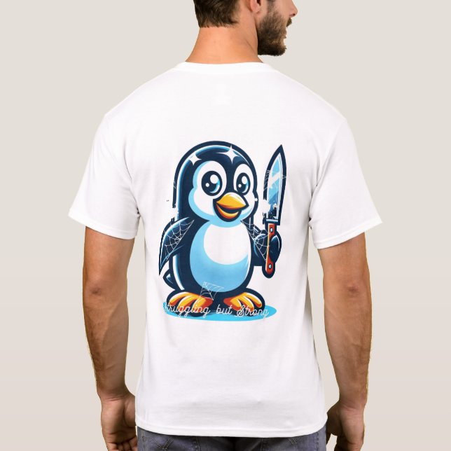 Camiseta Cultura antiga e design de pinguim bonito impresso (Verso)