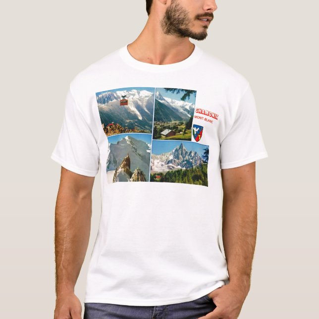 Camiseta Cumes franceses do vintage, Chamonix Mt Blanc (Frente)