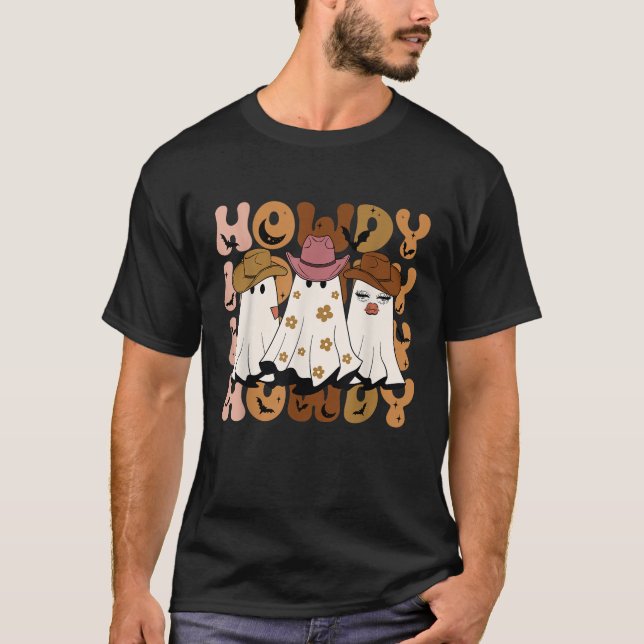 Camiseta Cumprido Fantasma Rodeio de Halloween Ocidental Cu (Frente)