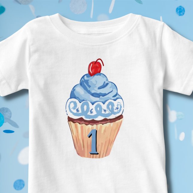 Camiseta Cupcake Azul primeiro aniversario (Criador carregado)