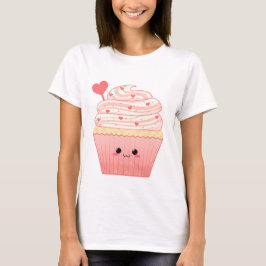 Camiseta Cupcake bonito do rosa do coração dos namorados do