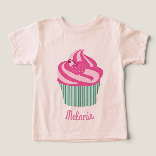 Camiseta Cupcake Cor-de-Rosa Personalizado Fofinho (Design frontal)