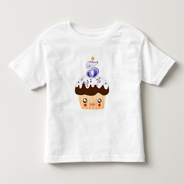 Camiseta cupcake de 3 anos T - Azul (Frente)