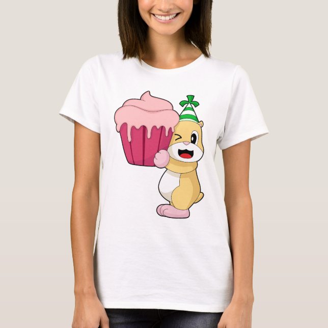 Camiseta Cupcake de Aniversário de Hamster (Frente)