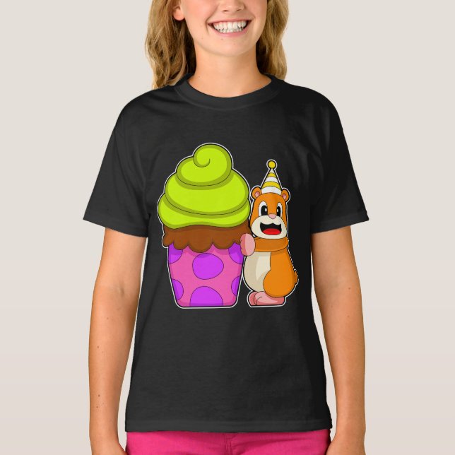 Camiseta Cupcake de Aniversário de Hamster (Frente)