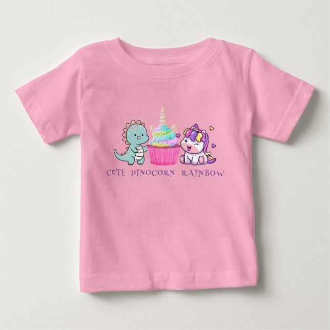Camiseta Cupcake de aniversário do Dinossauro do Unicórnio (Frente)