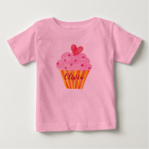 Camiseta Cupcake de aquarela rosa qualquer menina de aniver
