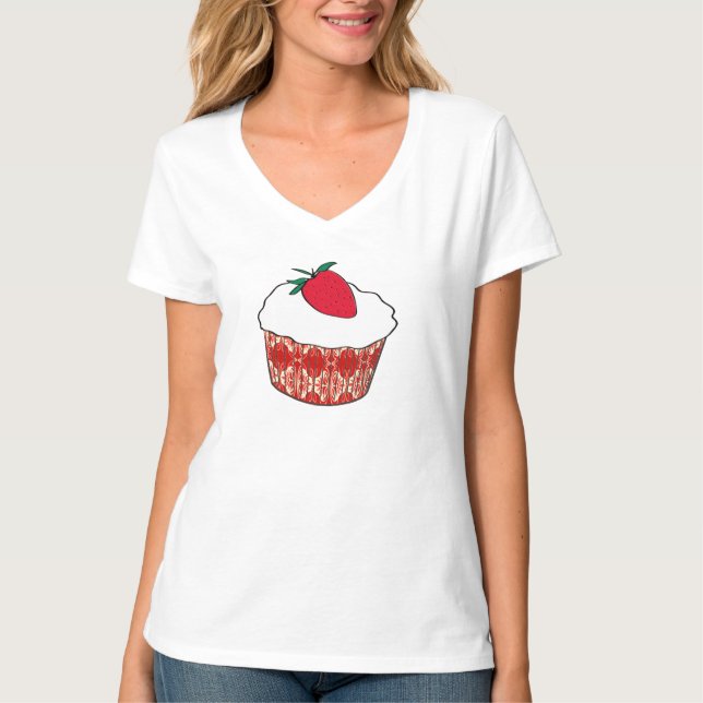 Camiseta Cupcake de baunilha com morango (Frente)