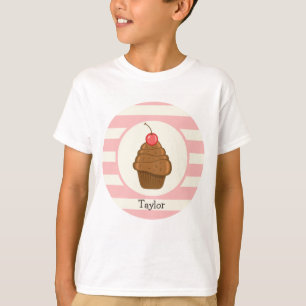 Camiseta Cupcake de chocolate com riscas de cereja e rosa