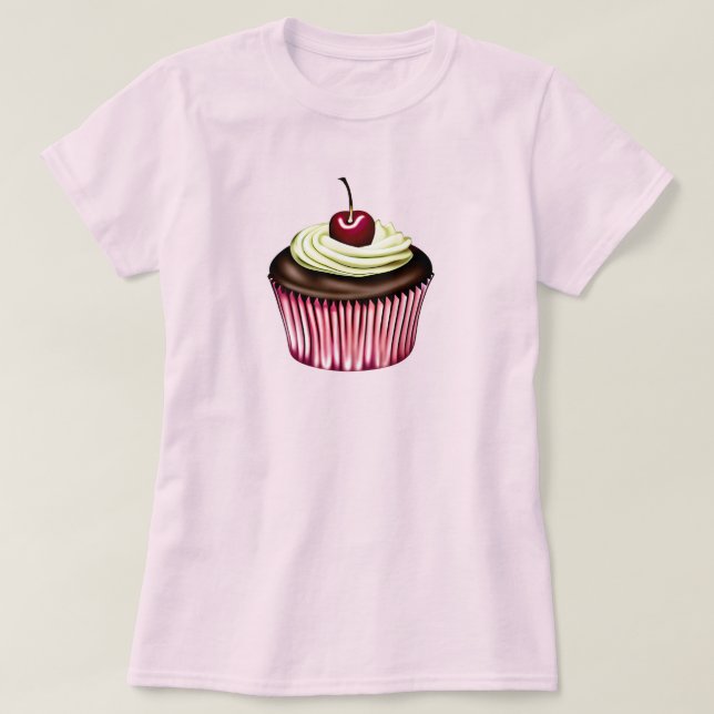 Camiseta Cupcake de Chocolate com uma Cereja em Cima (Frente do Design)