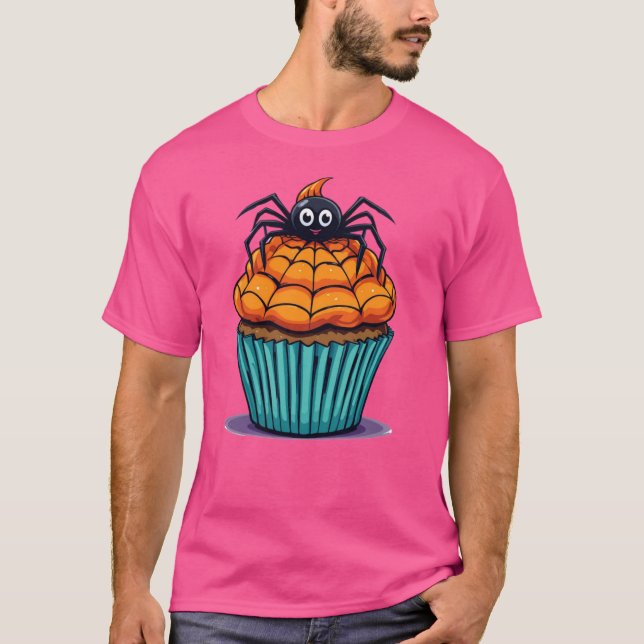 Camiseta Cupcake de Dia das Bruxas Bonito com Aranha - Esti (Frente)