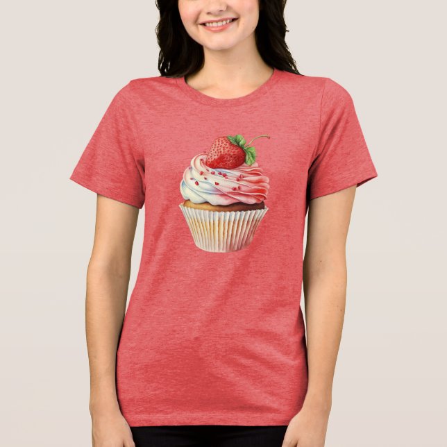Camiseta Cupcake de morango deserto doce (Frente)