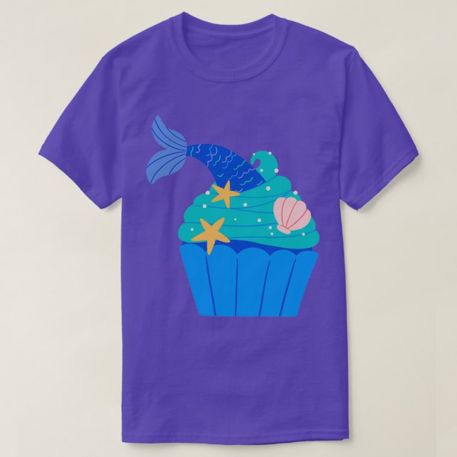 Camiseta Cupcake de Sereia Verde e Azul (Frente do Design)