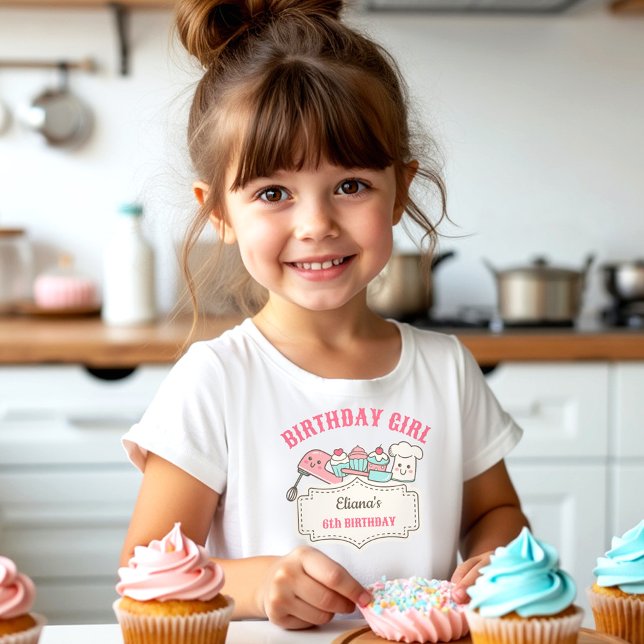 Camiseta Cupcake Decorando Festa Bestial Batida (Cupcake Decorating Party Cute Baking Birthday Girl T-Shirt)