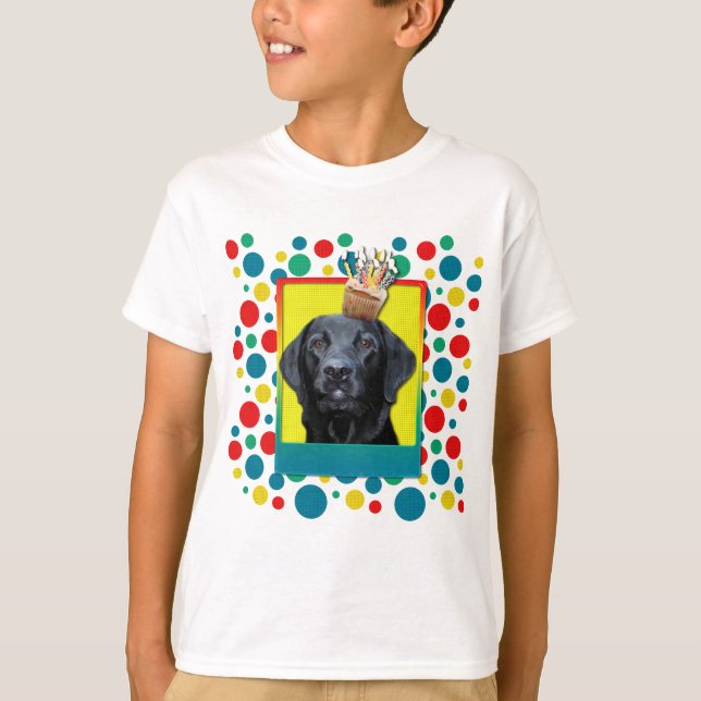 Camiseta Cupcake do aniversário - Labrador - preto - (Frente)