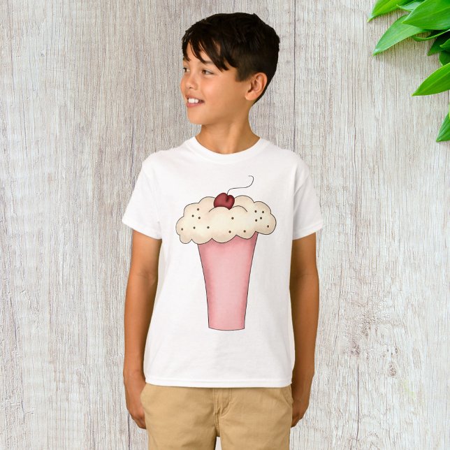 Camiseta Cupcake Kawaii, bonito, Milkshake com Cereja (Criador carregado)