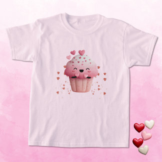Camiseta Cupcake Kawaii do Dia dos Namorados com Corações